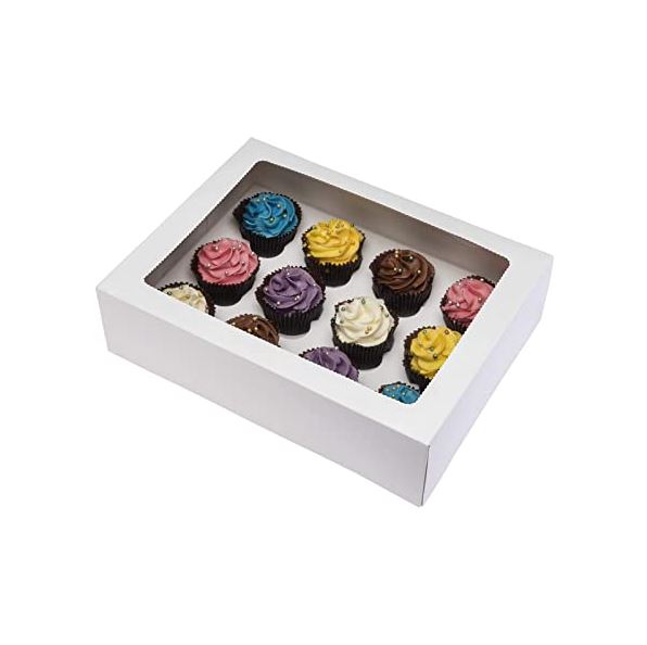 12 Cavity White Windowed Cupcake Box