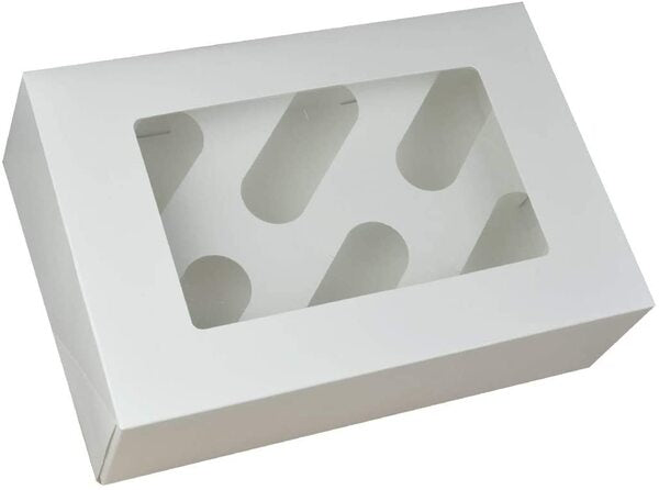 6 Cavity White Windowed Cupcake Box
