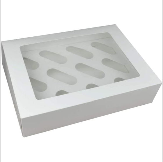 12 Cavity White Windowed Cupcake Box