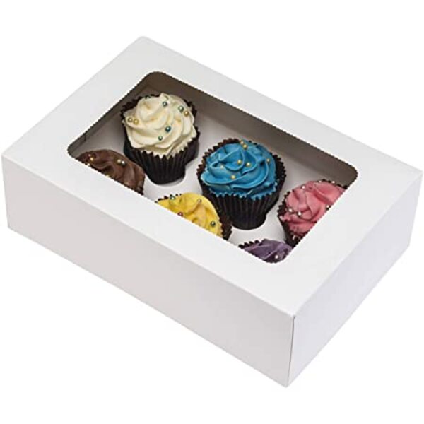 6 Cavity White Windowed Cupcake Box